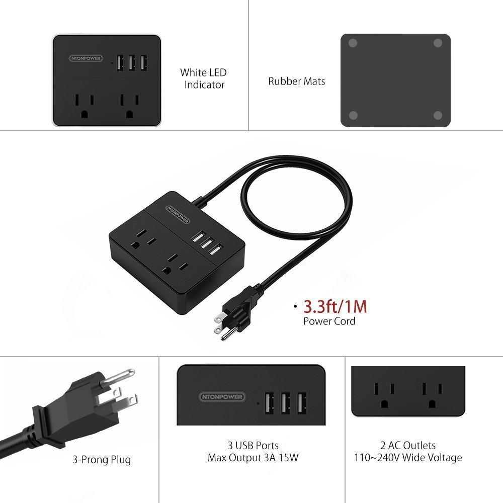 Изображение товара: NTONPOWER дорожный Универсальный адаптер с 2 выходами, 3USB разъем, портативная зарядная станция для круизных кораблей, бизнес-поездки, дома, офиса