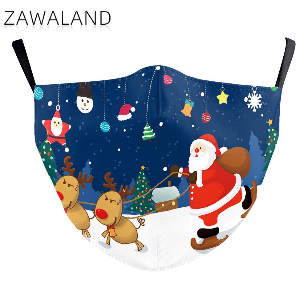 Изображение товара: Маска для лица Zawaland для взрослых и детей, Рождественская маска для лица, подарок на Новый год, маска с Сантой, защитные фильтры PM2.5 с 3D принтом