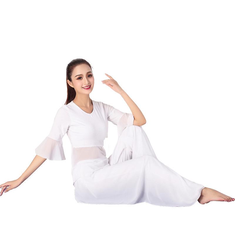 Изображение товара: Женский костюм для танца живота, белый сетчатый шифоновый костюм из двух предметов, топ и штаны, одежда для йоги