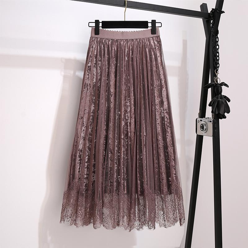 Изображение товара: Женская длинная Плиссированная юбка, Черная кружевная юбка большого размера в Корейском стиле, модель D0432 большого размера d в винтажном стиле