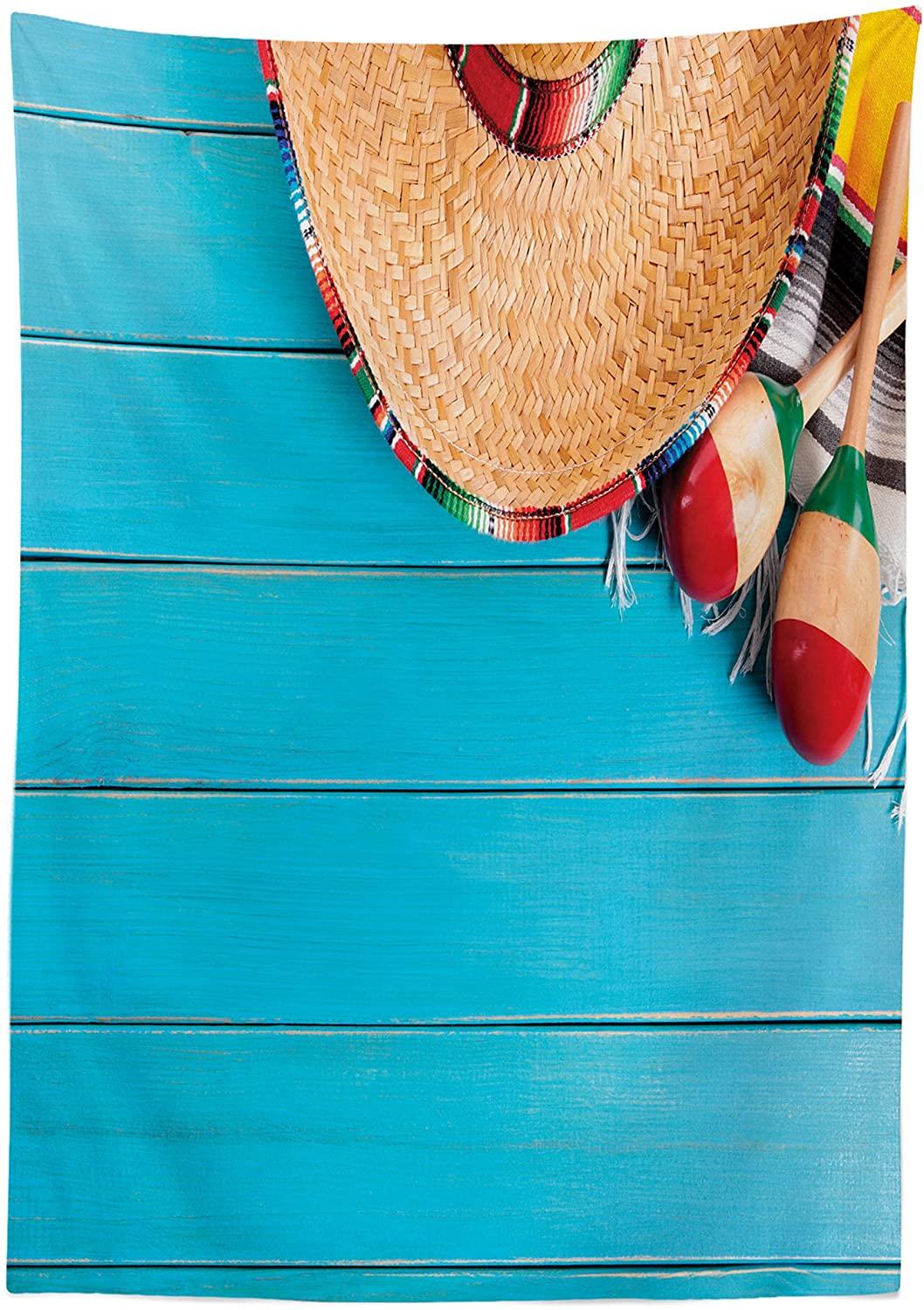 Изображение товара: Дизайнерская Мексиканская скатерть, родное латинское сомбреро и Маракас на деревянном фоне, мексиканский стиль, пользовательский чехол для стола