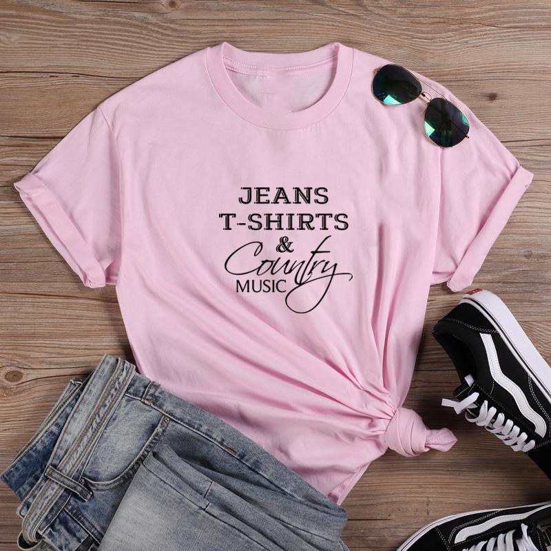 Изображение товара: Забавная футболка с музыкой в стиле кантри, женская летняя футболка с круглым вырезом и коротким рукавом, Женская Повседневная футболка, Хлопковая женская Свободная футболка, Топ