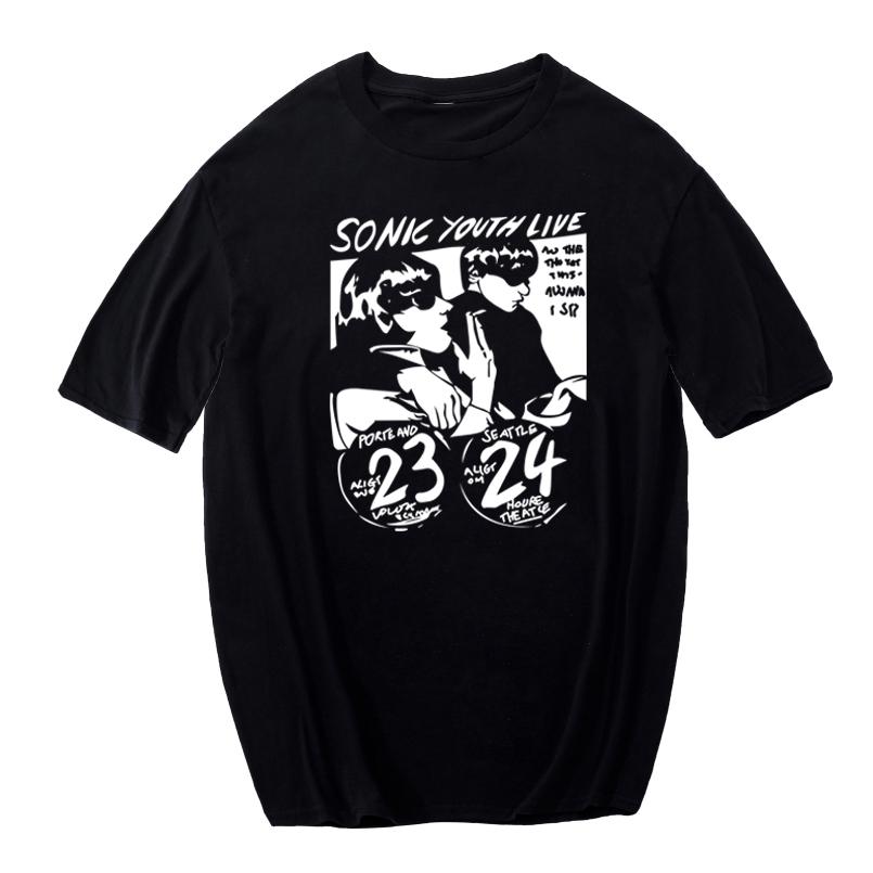 Изображение товара: Мужские футболки sonic youth панк-рок группа, Повседневная футболка большого размера, летние топы, дышащая хлопковая футболка, мужская одежда в стиле Харадзюку