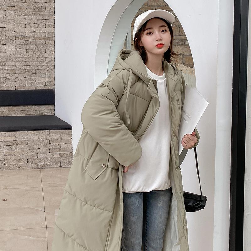 Изображение товара: 2020 женская зимняя утепленная парка с длинным капюшоном на молнии хлопковое пальто свободного кроя хлеб прямые куртка