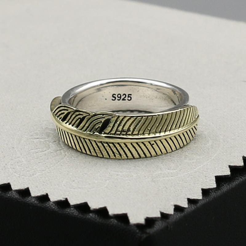 Изображение товара: Тайское серебряное ретро кольцо, оригинальное Серебро S925 пробы, ювелирное изделие, Золотая пара, перьевое кольцо