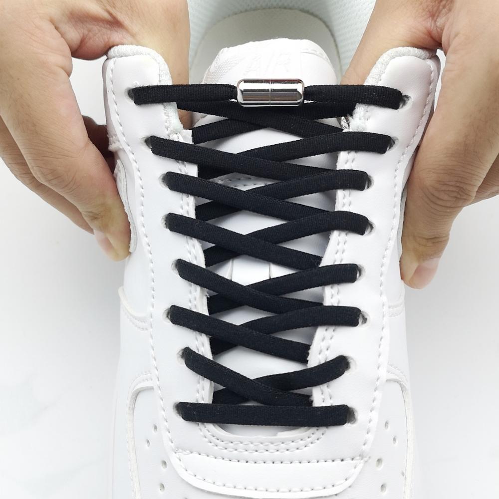 Изображение товара: Эластичные шнурки новой версии без завязывания, шнурки для обуви с металлическим замком для детей и взрослых, быстрые шнурки для кроссовок, полукруглые шнурки