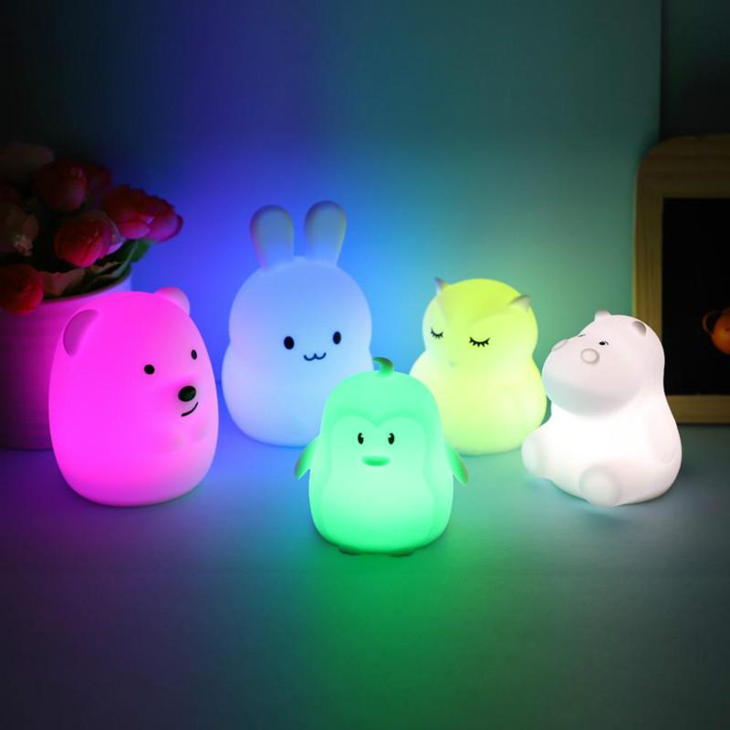 Изображение товара: Миниатюрный RGB светодиодный ночник в виде кролика, декоративный ночсветильник, силиконовый мультяшный кролик, прикроватная лампа для спальни для детей и малышей