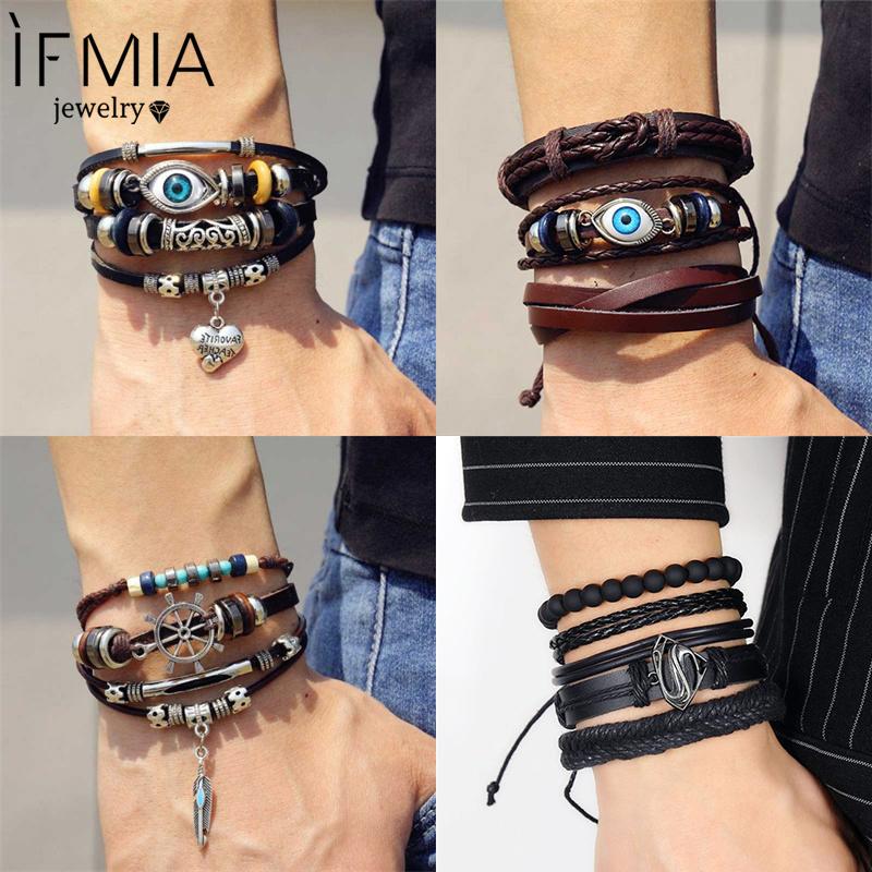 Изображение товара: Модные кожаные браслеты IFMIA с подвесками в виде сердца, глаз, листьев для мужчин, новинка, браслет на запястье, браслеты для женщин, ювелирные изделия для вечеринок