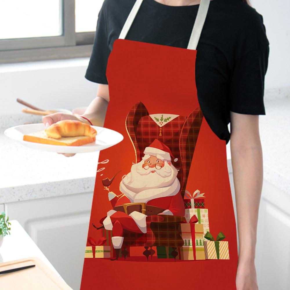 Изображение товара: Фартук для взрослых с Санта-Клаусом, Рождественский детский хлопковый льняной нагрудник, кухонные инструменты для уборки дома