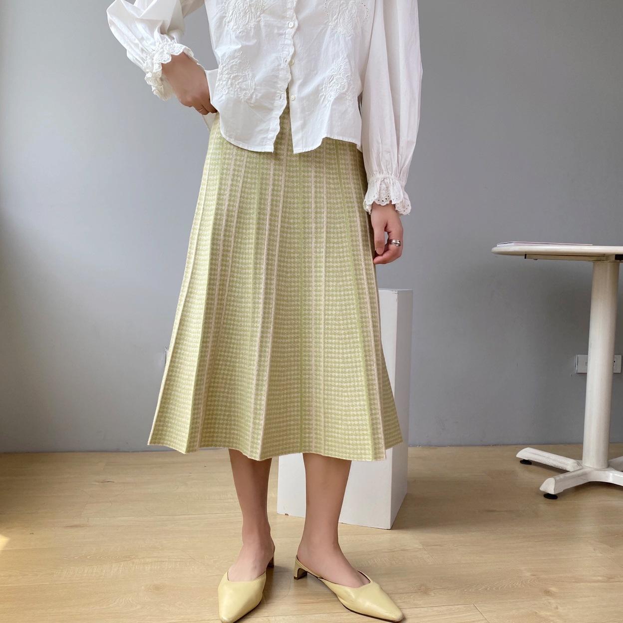 Изображение товара: Осенне-зимняя вязаная длинная юбка в клетку в Корейском стиле, растягивающаяся винтажная Женская юбка-макси, новинка зимы 2020, Falda Mujer Faldas