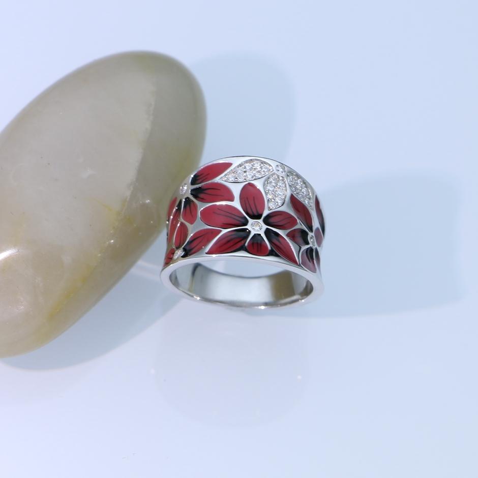 Изображение товара: LMFALECA женское серебряное обручальное кольцо с красной эмалью, украшение из стерлингового серебра 925 пробы, кольцо ручной работы с цирконием, Роскошные ювелирные украшения