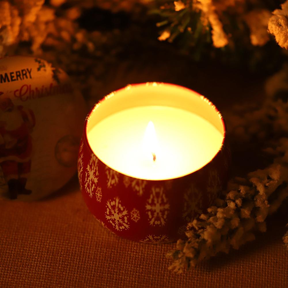 Изображение товара: 1 шт. Рождественская Бездымная свеча, креативная жестяная коробка, подарок, Рождественская атмосфера, свеча, Рождественское украшение, композиция