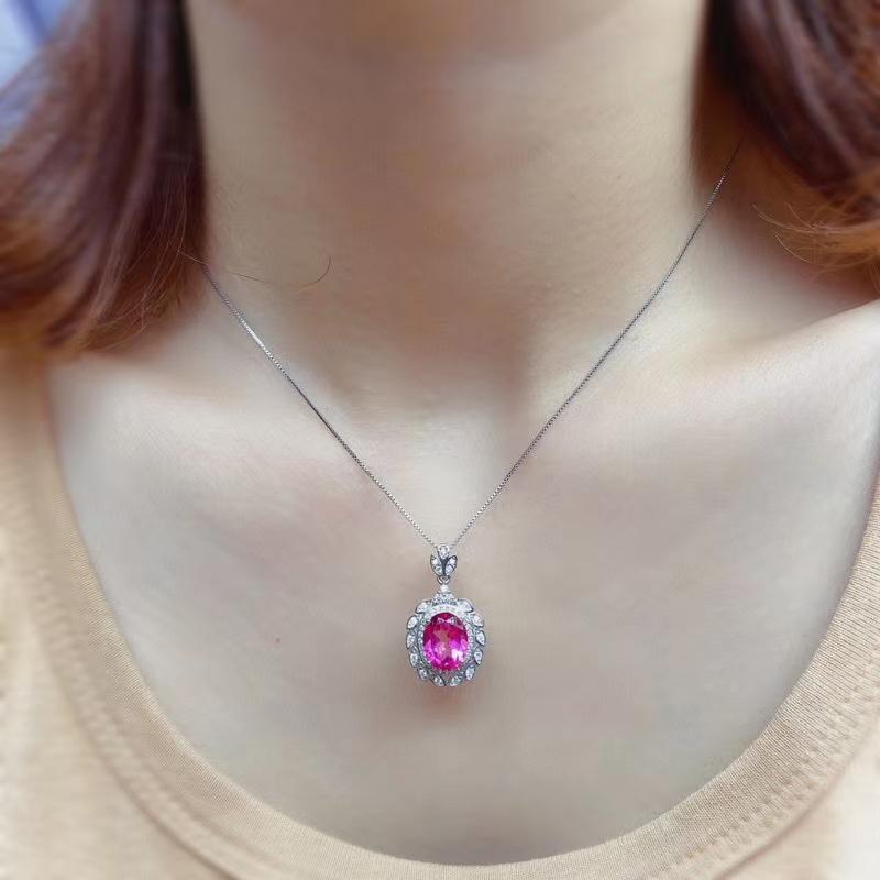 Изображение товара: Изящные Ювелирные изделия KJJEAXCMY из стерлингового серебра 925 пробы с инкрустированным натуральным розовым топазом, роскошное новое ожерелье с подвеской для девушек, тест на поддержку