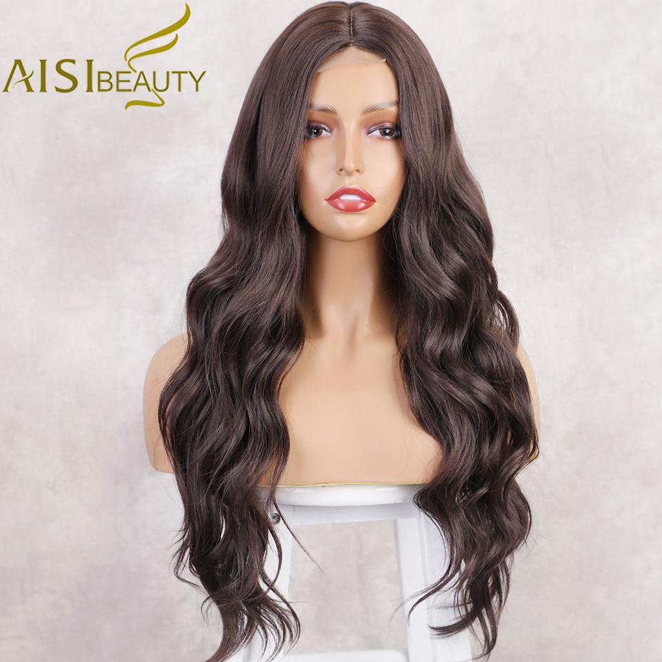 Изображение товара: AISI BEAUTY Synthetic Wigs Brown Long Body Wave for Women Natural Hairline Heat Resistant Middle Point Black Red Wigs