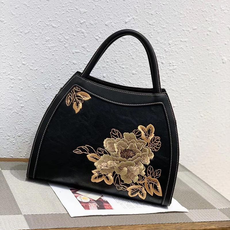 Изображение товара: Женская сумочка в китайском стиле Johnature, роскошная вместительная сумка на плечо из искусственной кожи в стиле ретро с вышивкой, 2021