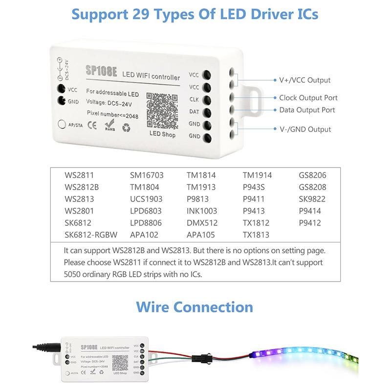 Изображение товара: SP108E светодиодный Wifi ic Control ler WS2812B WS2813 и т. Д. Светодиодный модуль-светильник Smart APP Беспроводное управление IOS 10/Android 4,4 DC5-24V