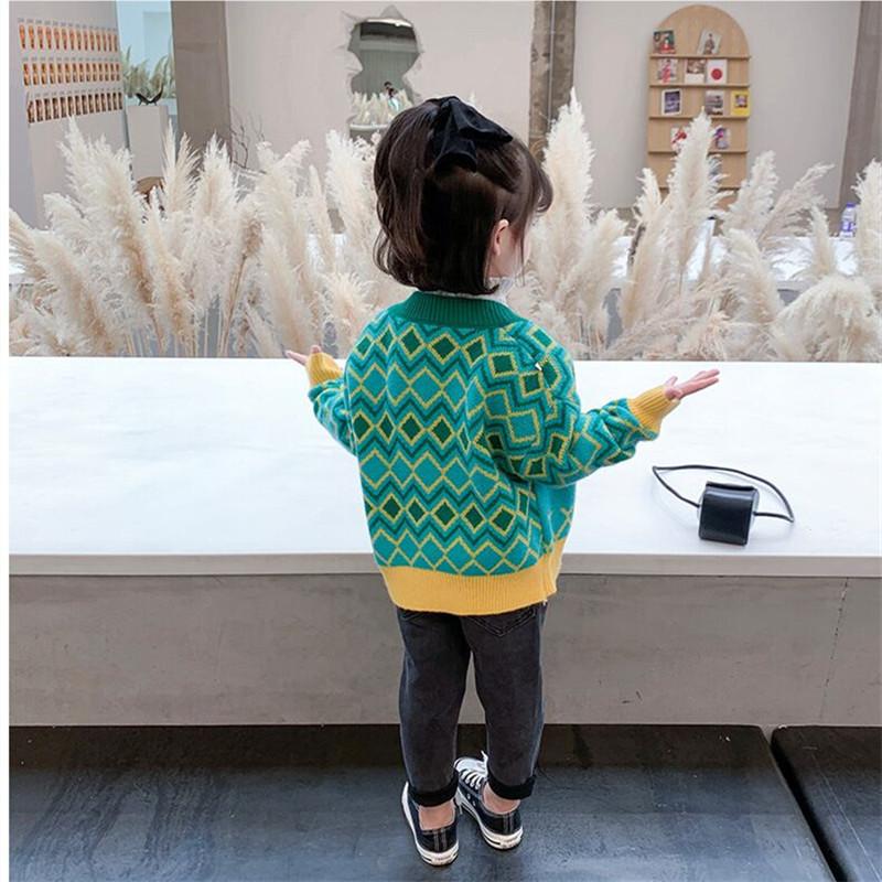 Изображение товара: Детский трикотажный кардиган для девочек, Осенний плотный жаккардовый свитер в клетку для мальчиков с пуговицами, 2020