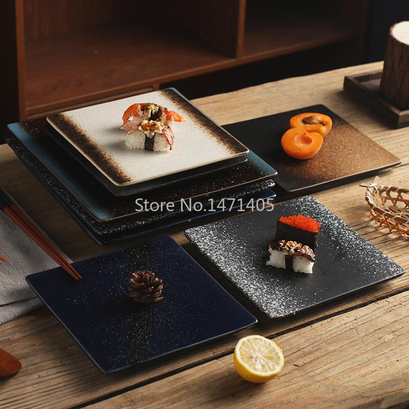 Изображение товара: Японская креативная керамическая тарелка, Квадратная тарелка, тарелка для суши, плоская тарелка для пельменей, Квадратная тарелка для ресторана, тарелка