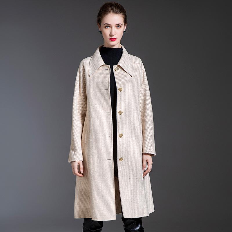 Изображение товара: Зимняя новая шерстяная накидка, ветровка, двустороннее кашемировое пальто, женское модное длинное шерстяное Смешанное пальто с длинным рукавом для женщин 20413