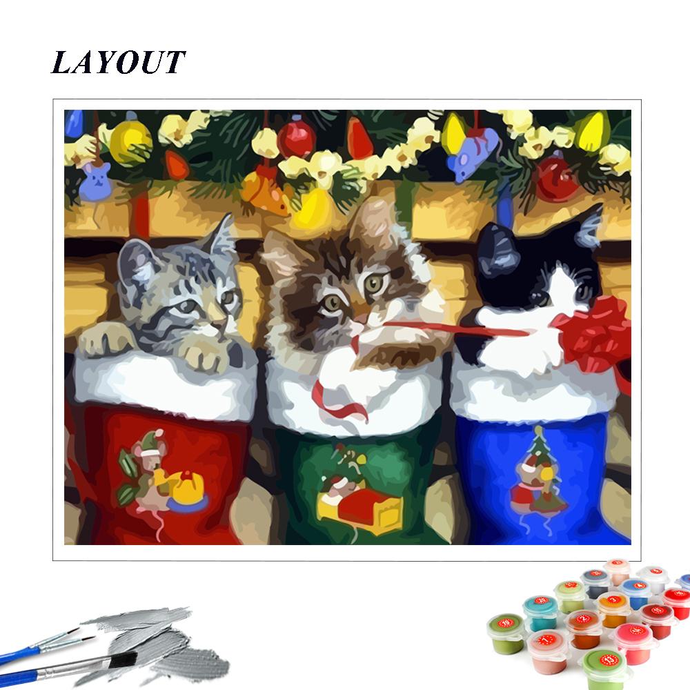 Изображение товара: HUACAN DIY картинки по номеру Рождественский Рисунок кота на холсте картина по номерам животные ручная роспись картина зимний домашний декор