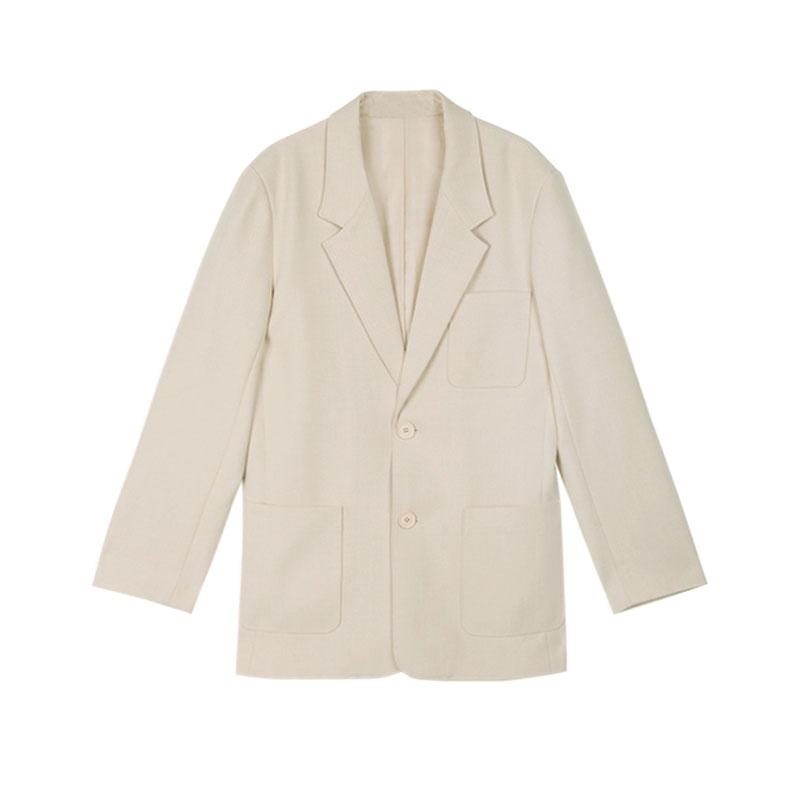 Изображение товара: Пиджак женский однотонный с карманами, винтажный бежевый Блейзер, удобные офисные Костюмные куртки, верхняя одежда, шикарные блейзеры, 2020
