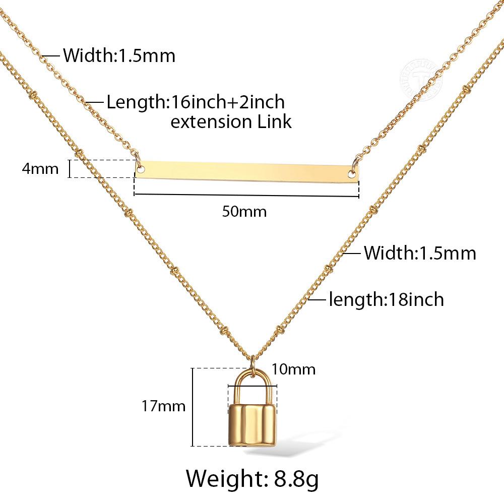 Изображение товара: Шикарное простое многослойное ожерелье-чокер из нержавеющей стали желтого золота с гравировкой и замком для женщин и девочек DS10