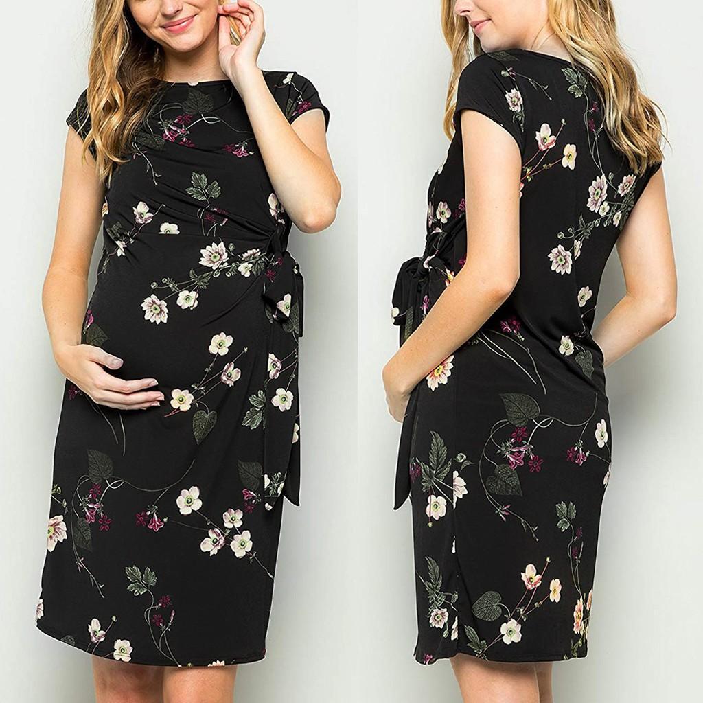 Изображение товара: Платье для беременных с короткими рукавами платье для беременных с цветочным принтом платье для кормящих матерей платье для грудного вскармливания с высокой талией для фотосессии