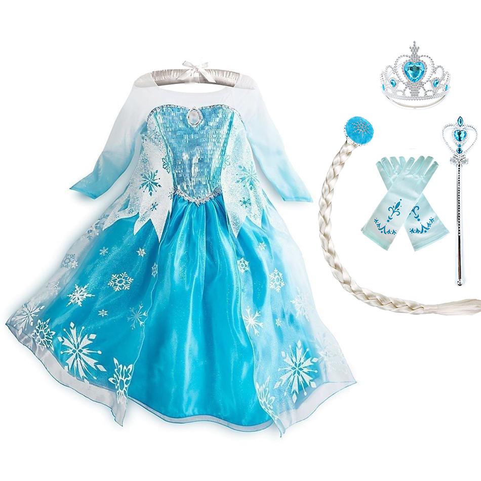 Изображение товара: Новинка 2021, рождественское платье, косплей для девочек, костюм принцессы Эльзы Снежной королевы, Детские комплекты с длинным рукавом для Хэллоуина и дня рождения, одежда