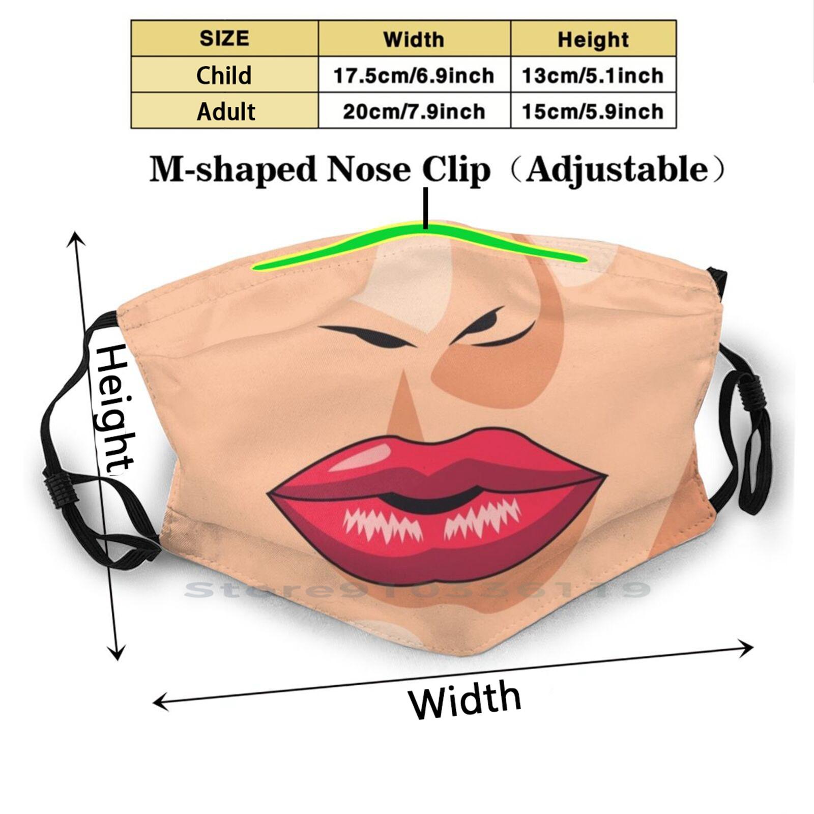 Изображение товара: Маска для взрослых и детей, стирающаяся, смешная, с фильтром, для рта, губ, женская, мультяшная, маска для лица с изображением рта