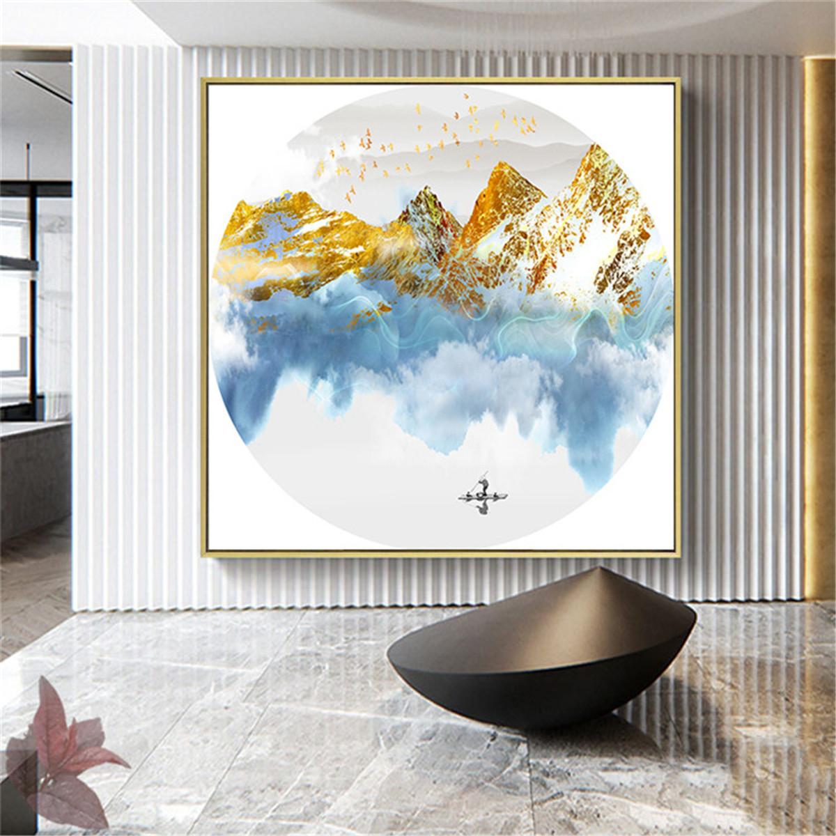 Изображение товара: Постер на холсте с изображением зеленых и золотых гор, птиц, пейзажа, настенное украшение для гостиной