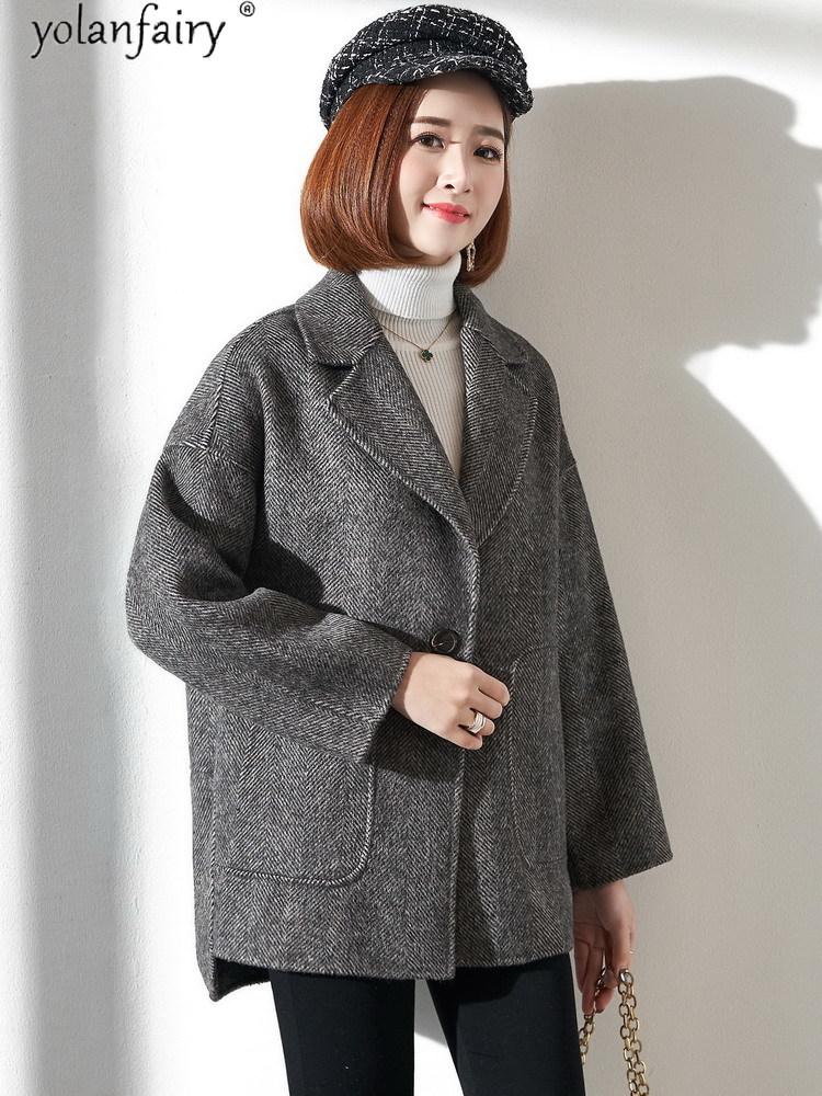 Изображение товара: 2020 шерстяное пальто Женская куртка кашемировая Альпака корейские элегантные пальто и куртки женские ручной работы большие пальто Abrigo Mujer KS1832
