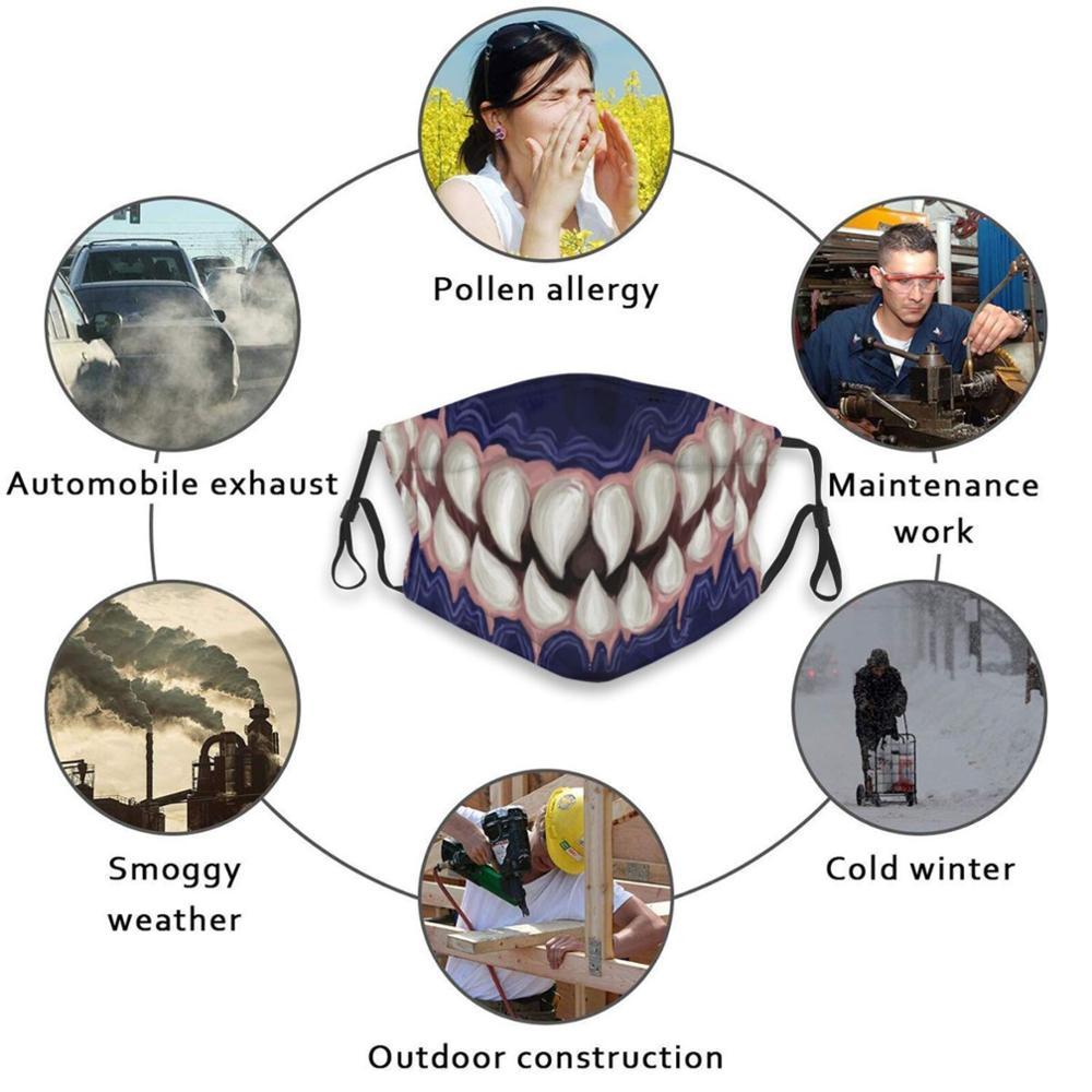 Изображение товара: Venomous острые зубы рот дизайн Пылезащитный фильтр смываемая маска для лица дети зубы клыки острые Facemask Металл тяжелый рот яд