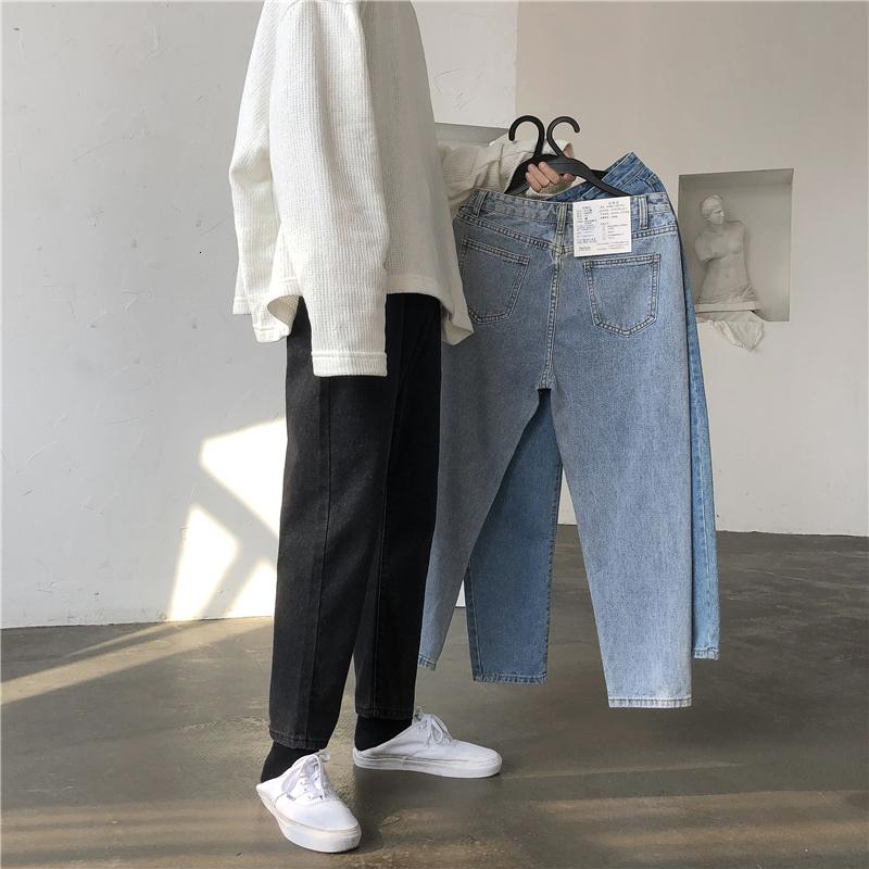 Изображение товара: Джинсы мужские зауженные однотонные, модные брюки из денима с вареным эффектом, Повседневная Уличная одежда, дикие прямые джинсовые брюки в стиле хип-хоп, осень