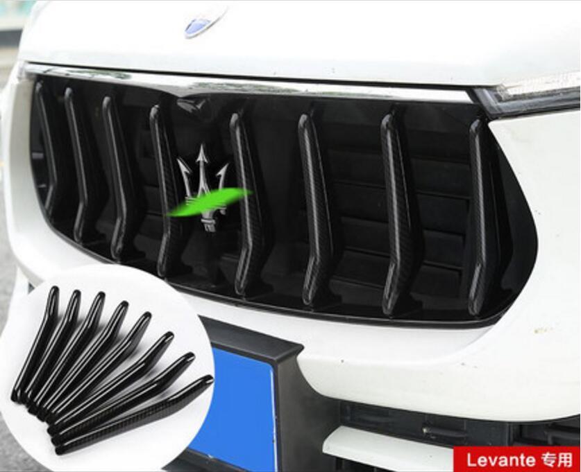 Изображение товара: Углеродное волокно, 8 шт., сетка для переднего бампера автомобиля, вентиляционное отверстие, грязевая решетка, решетки, крышка, отделка для Maserati Levante 2016 2017 2018