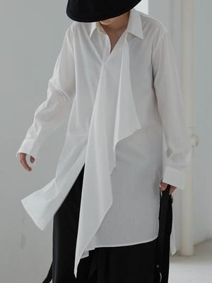 Изображение товара: Fall new design of small custom dark department languid asymmetric drift collar medium-length shirt