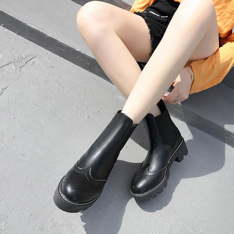 Изображение товара: Женские кожаные ботинки на платформе, ботильоны больших размеров 35-40, LJB255, Осень-зима 2020