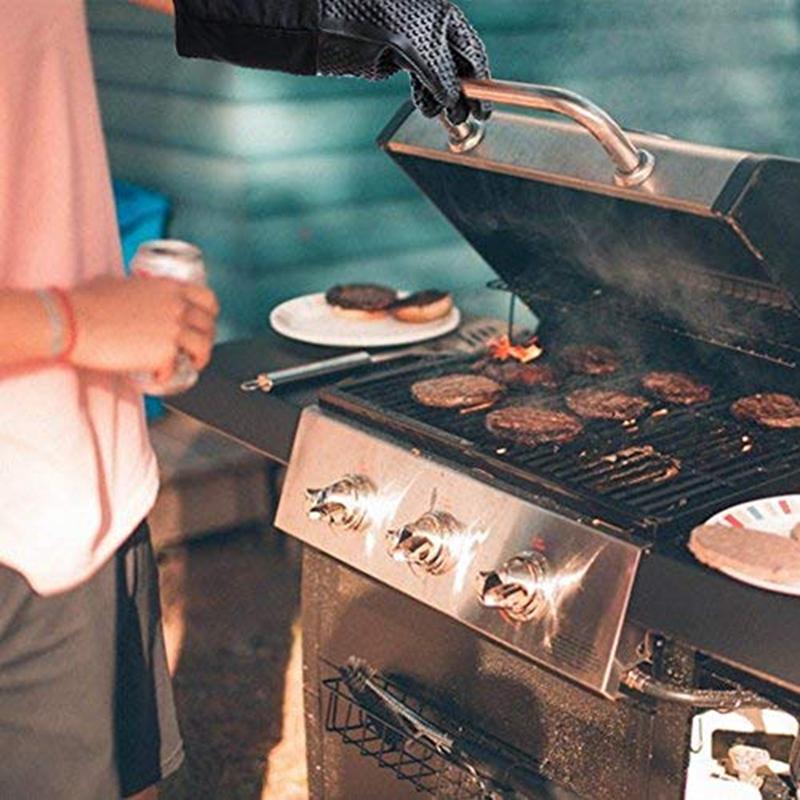 Изображение товара: Сверхдлинная профессиональная силиконовая рукавица для духовки, термостойкая перчатка для приготовления пищи с внутренним хлопком для кухни, барбекю, выпечки, гриля-Bla