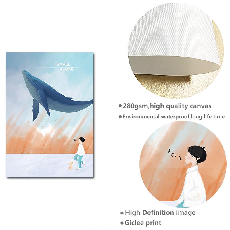 Изображение товара: Плакат в скандинавском стиле с изображением животных, теплый цветной горбатый кит, Картина на холсте для мальчиков, спальни, фотографии на домашней стене с принтом на холсте