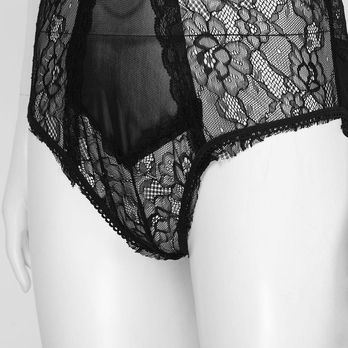 Изображение товара: Женское прозрачное кружевное нижнее белье, с глубоким V-образным вырезом, без рукавов, с открытой спиной, перекрещивающимися на спине бретелями
