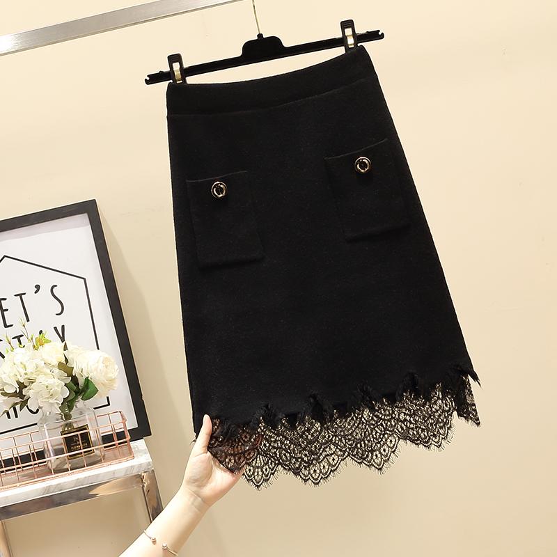 Изображение товара: Женская трикотажная юбка, черная винтажная юбка оверсайз d большого размера на осень, D0436, 2020