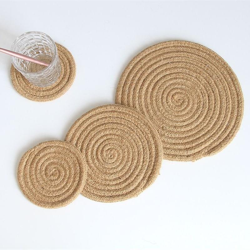 Изображение товара: Салфетки из джута в японском стиле, плетеные вручную хлопковые на веревке, коврик для обеденного стола, изоляционная подставка для дисков, подставок под чашку