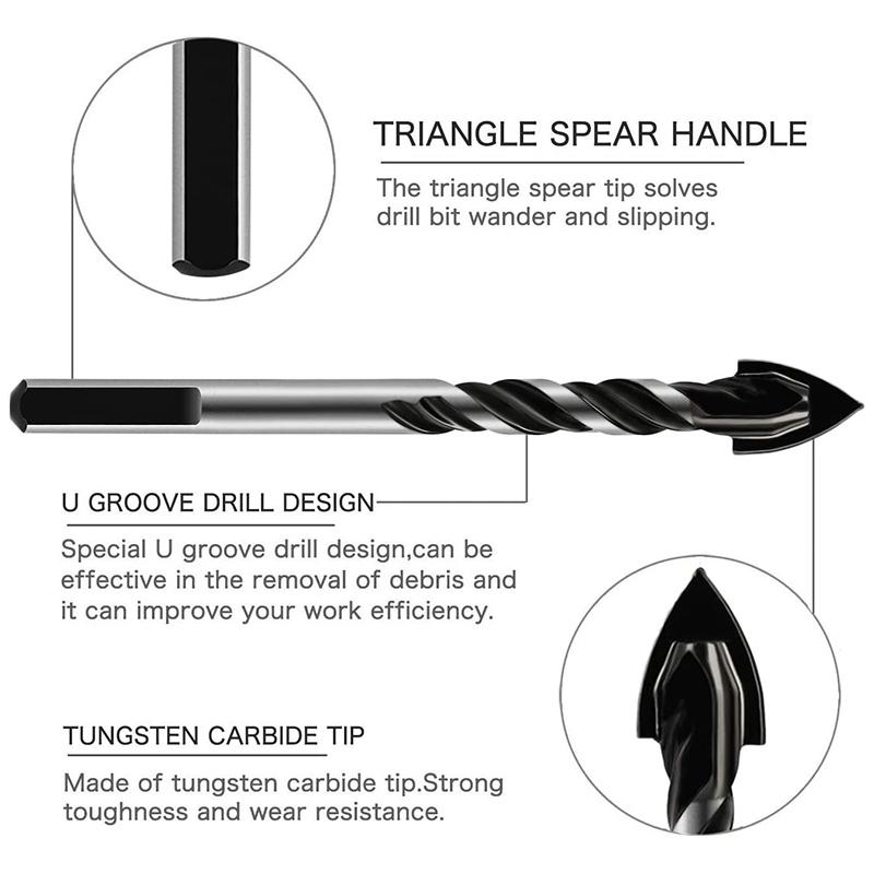 Изображение товара: 15 шт. набор сверл для каменной кладки 3-16 мм для стеклянной бетонной мраморной кирпичной плитки дерево тройное Угловое легированное сверло для кирпича