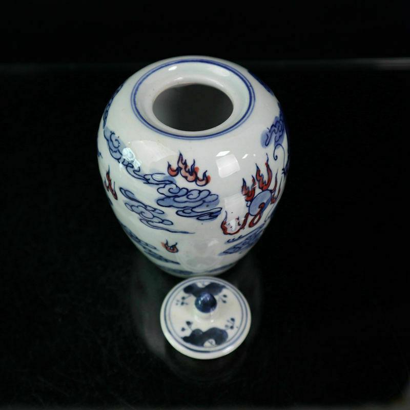 Изображение товара: Китайский Старый Фарфор Белого и голубого цвета глазури в красный дракон баночка с крышкой получения горшок приемный резервуар