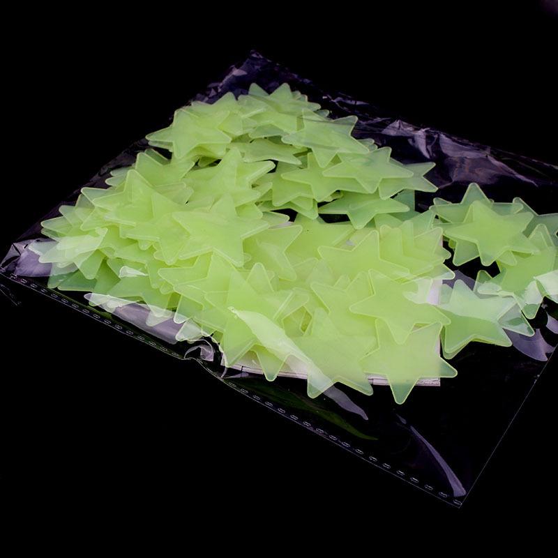 Изображение товара: Светящиеся звезды флуоресцентные наклейки 100 штук 3D полипропиленовые пластиковые листы украшения детской комнаты Светящиеся Настенные наклейки Горячая Распродажа