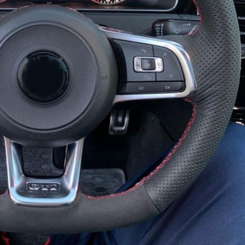 Изображение товара: Черная замша кожа Красный Маркер чехол рулевого колеса автомобиля для Volkswagen Golf 7 GTI R MK7 VW Polo GTI Scirocco 2015 2016