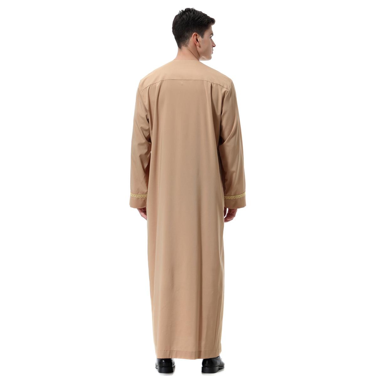 Изображение товара: Мусульманская одежда на молнии для мужчин, длинное кимоно с принтом Jubba Thobe, одежда для Саудовской Аравии, мусульманская одежда, абайя, мусульманский Дубай, Арабская одежда