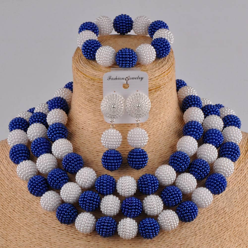 Изображение товара: Королевский синий и Шампанское золотое нигерийское Свадебное Ожерелье Комплект украшений из искусственного жемчуга FZZ107