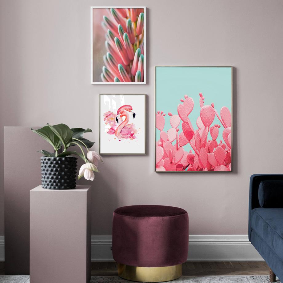 Изображение товара: Розовый кактус, фламинго, цветок, растение, Настенная картина, холст, скандинавские плакаты и принты, настенные картины для гостиной, домашний декор