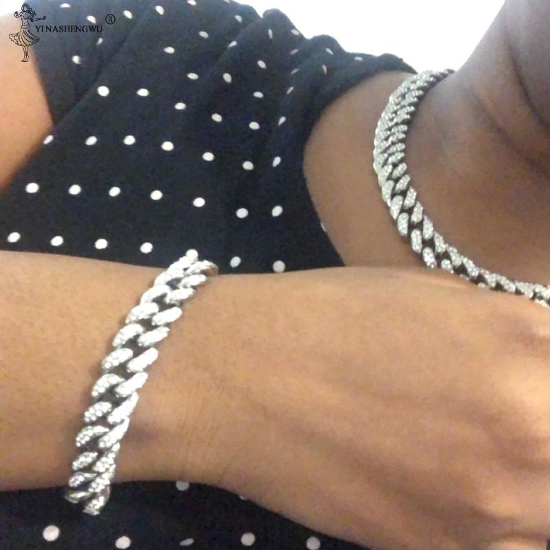 Изображение товара: Ожерелья в стиле хип-хоп, украшения Стразы, кубинская цепь Майами, золотое ожерелье, браслет, набор для мужчин и женщин