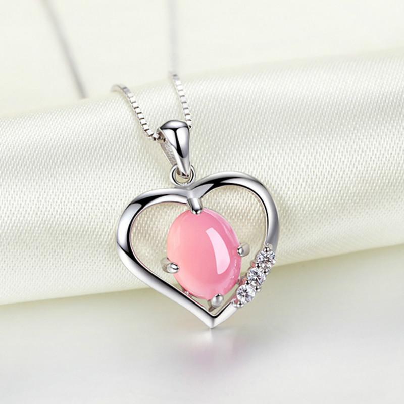 Изображение товара: Ожерелье с подвеской из натурального розового нефрита в форме сердца, серебро 925 пробы, модные ювелирные изделия, халцедон, амулет, подарки для женщин